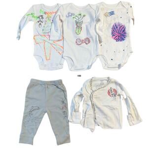 Carter’s Baby Bodysuits 3M White Long Sleeve Pants Blouse Pack of 5 Hand Drawing